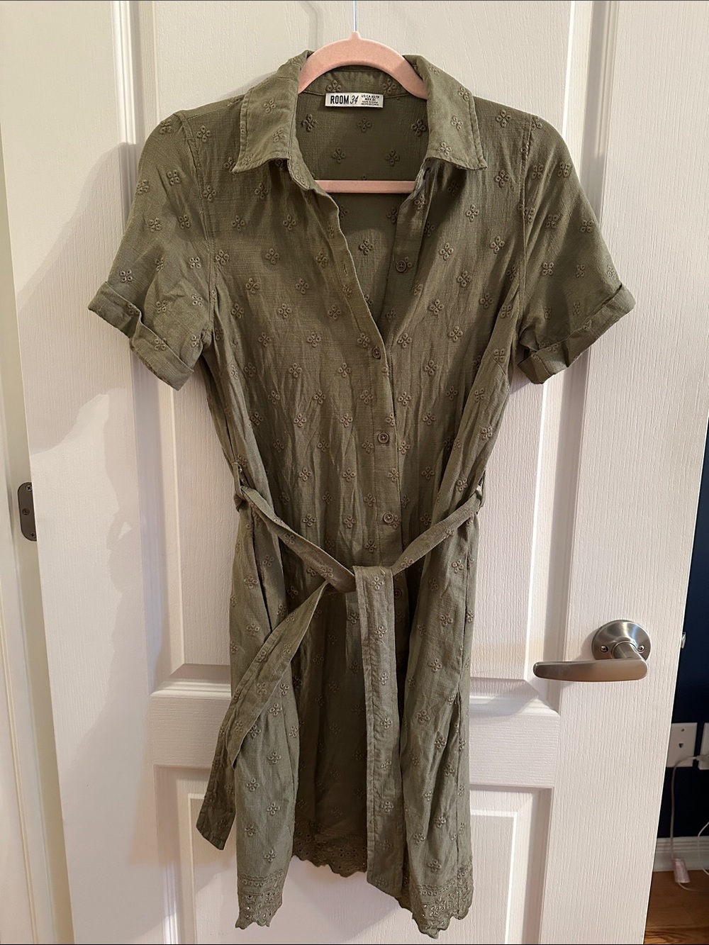 NWOT Green short linen blend collared dress